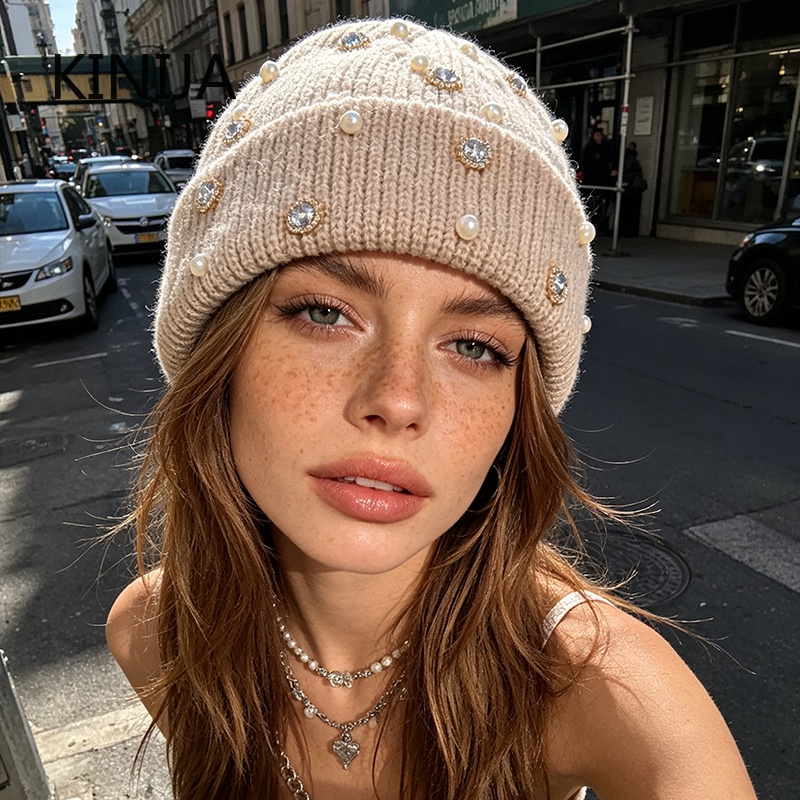 Winter Knit Beanie Hat Pearl R - Beanie Cuffed Knit ulasan dan harga