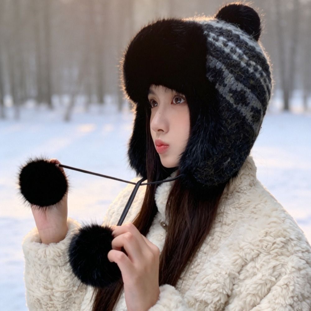 Stylish Polyester Knitted Trap - Trapper Hat Ear Flap ulasan dan harga