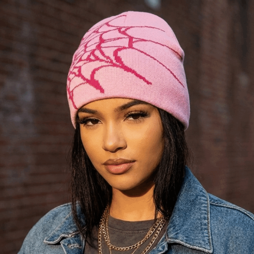 Hip-hop Soft Spider Web Patter - Beanie Cuffed Knit ulasan dan harga
